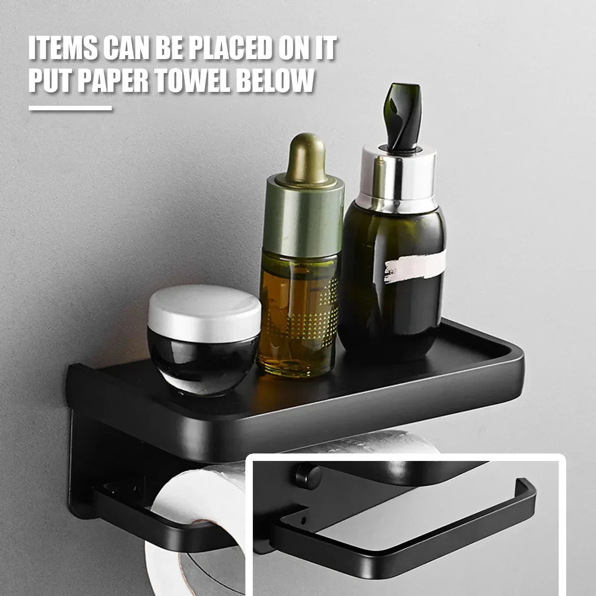 Toilet Paper Holder With Tray And Wall Mounted