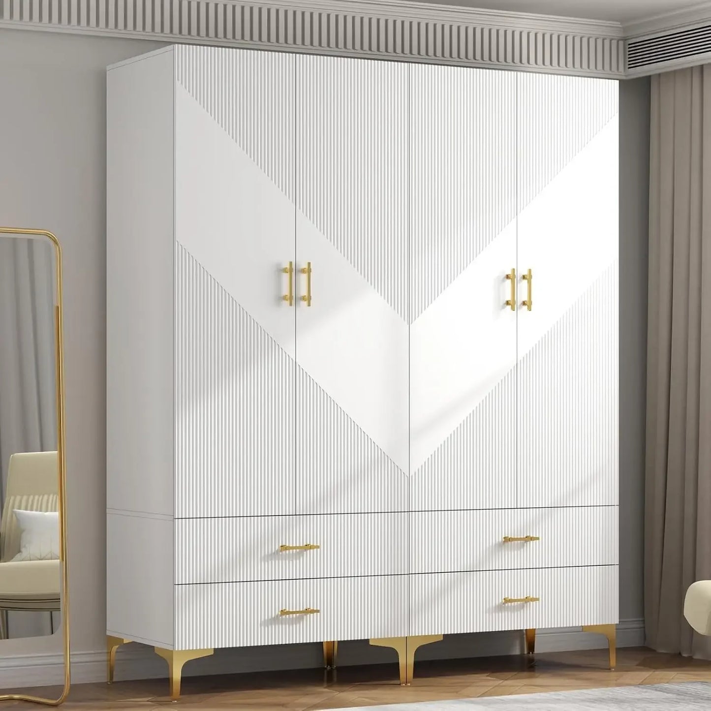 4 Doors and 4 Drawers Twill Closet Storage