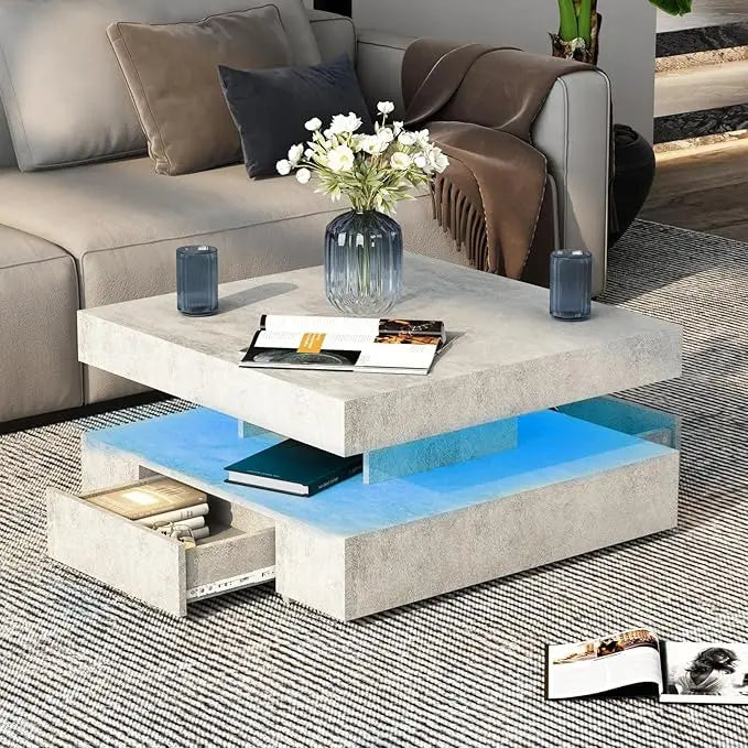 LED Coffee Table with 2 Storage Drawers