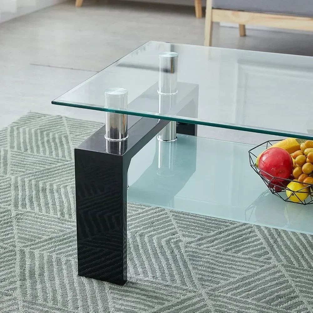 Tempered Glass Coffee Table w/Lower Shelf