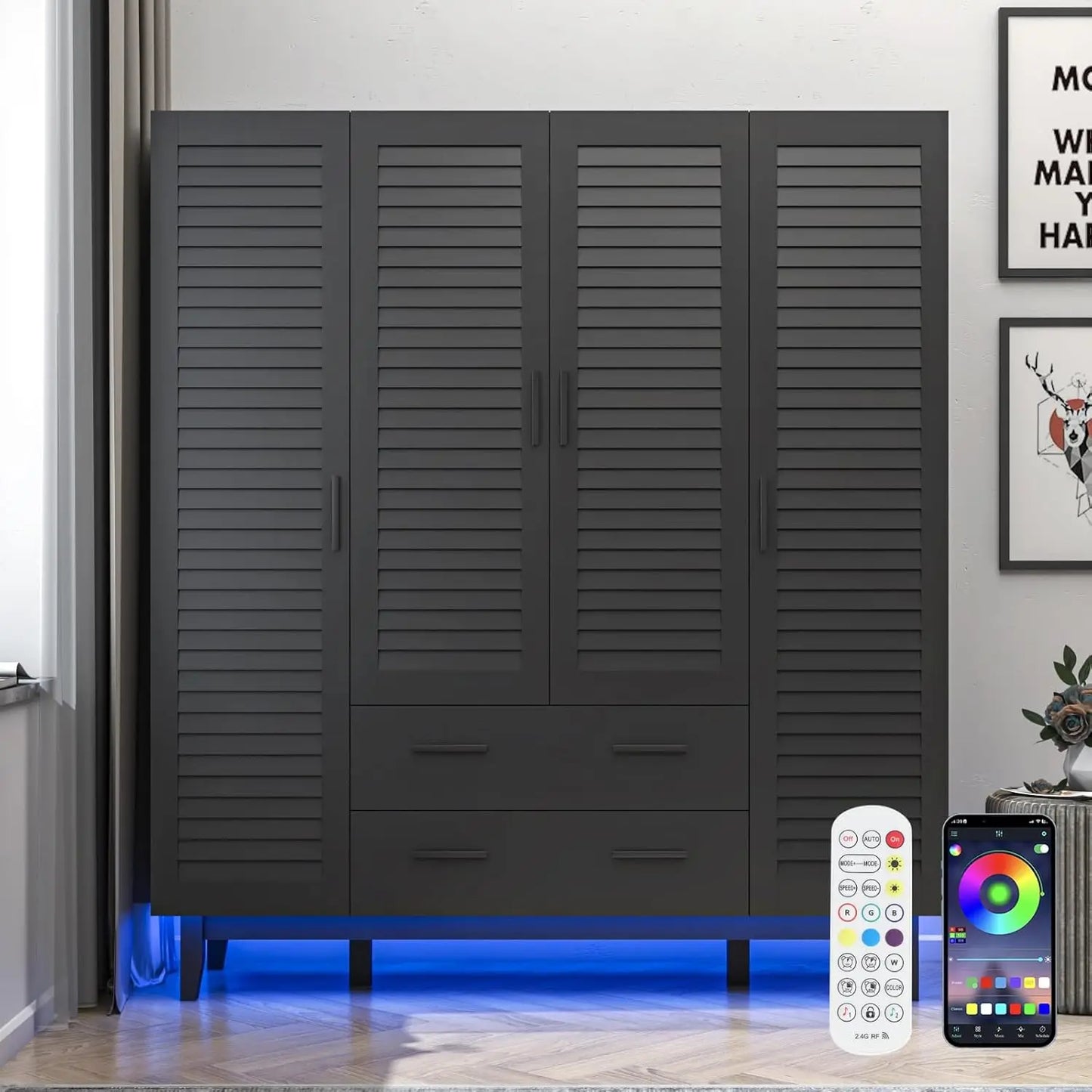 Wardrobe Cabinet with Drawers and Lights