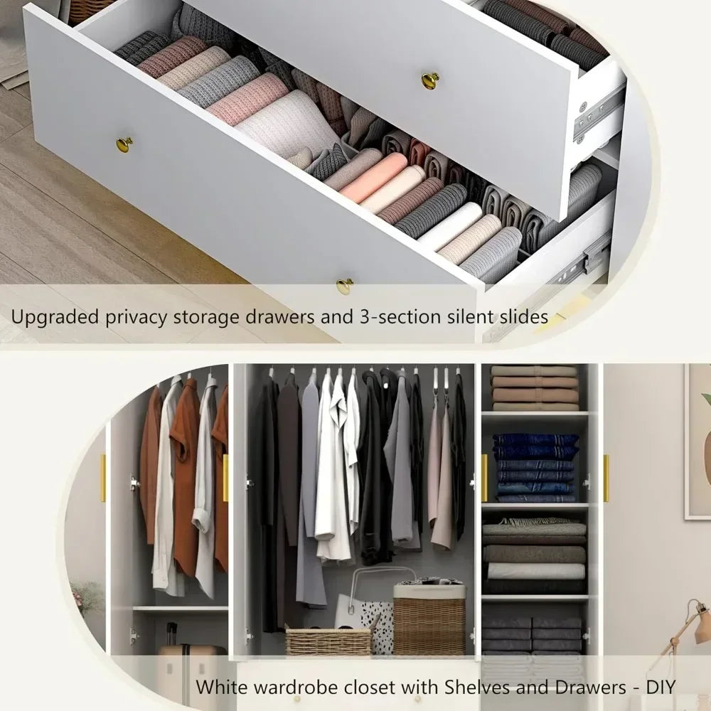 4 Door wooden Armoire LED Wardrobe Closet with Mirror