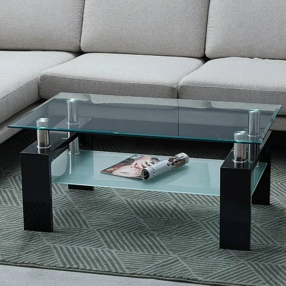 Tempered Glass Coffee Table w/Lower Shelf