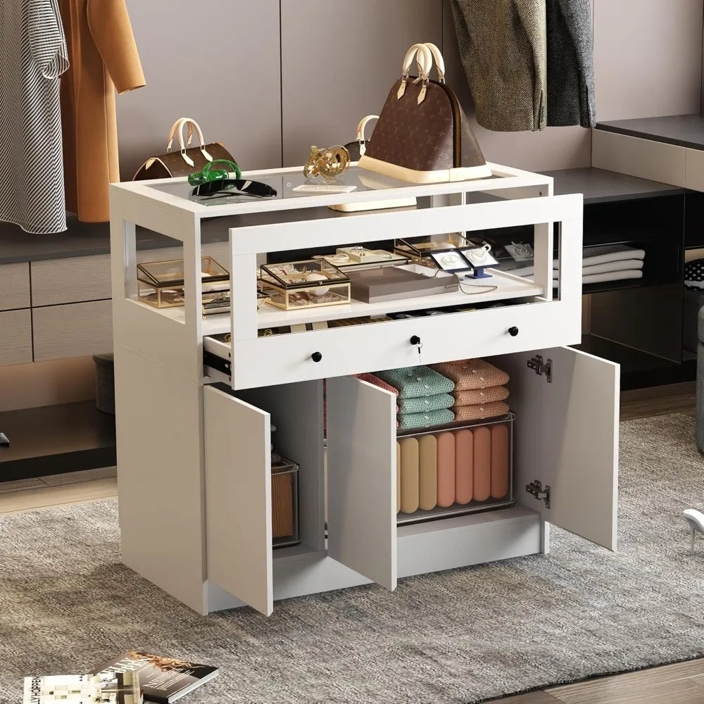 Modern Storage Display Island Dresser with Glass Showcase