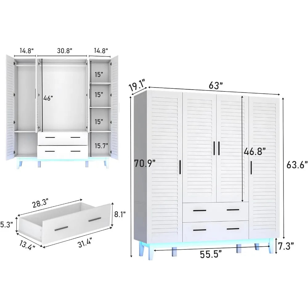 Wardrobe Cabinet with Drawers and Lights