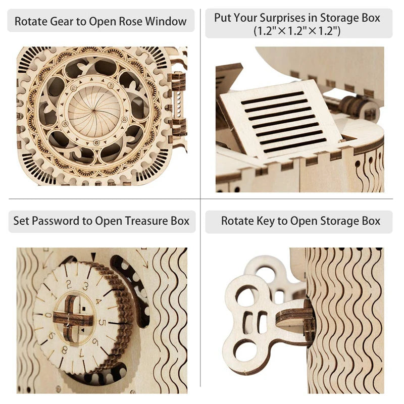 123pcs Creative DIY 3D Treasure Box Wooden Puzzle Game Assembly Toy Gift for Children