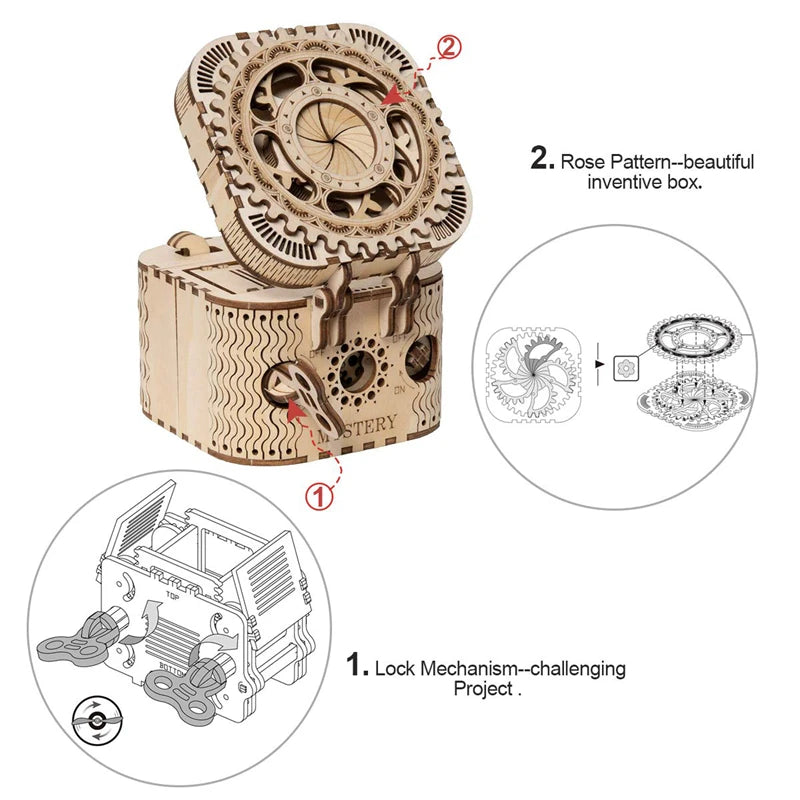 123pcs Creative DIY 3D Treasure Box Wooden Puzzle Game Assembly Toy Gift for Children