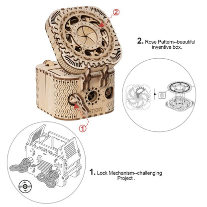 123pcs Creative DIY 3D Treasure Box Wooden Puzzle Game Assembly Toy Gift for Children