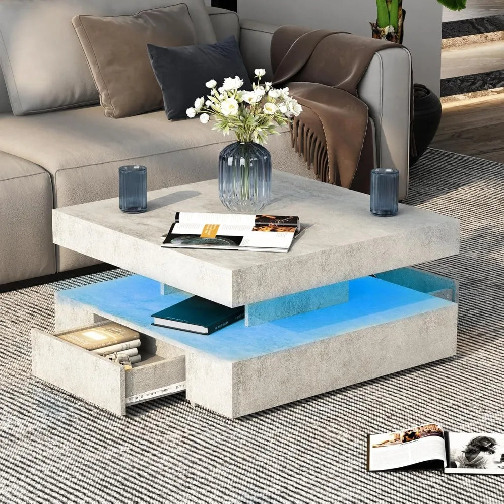 LED Coffee Table with 2 Storage Drawers