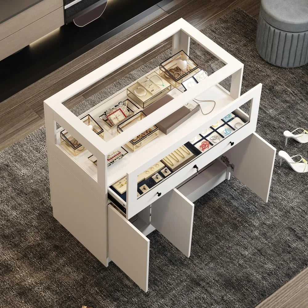 Modern Storage Display Island Dresser with Glass Showcase