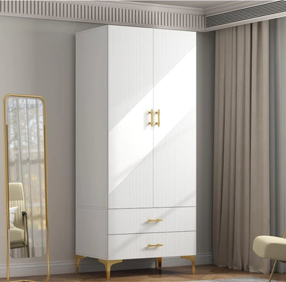 White Wardrobe Armoires with Hanging Rod Closet Storage & Metal Legs