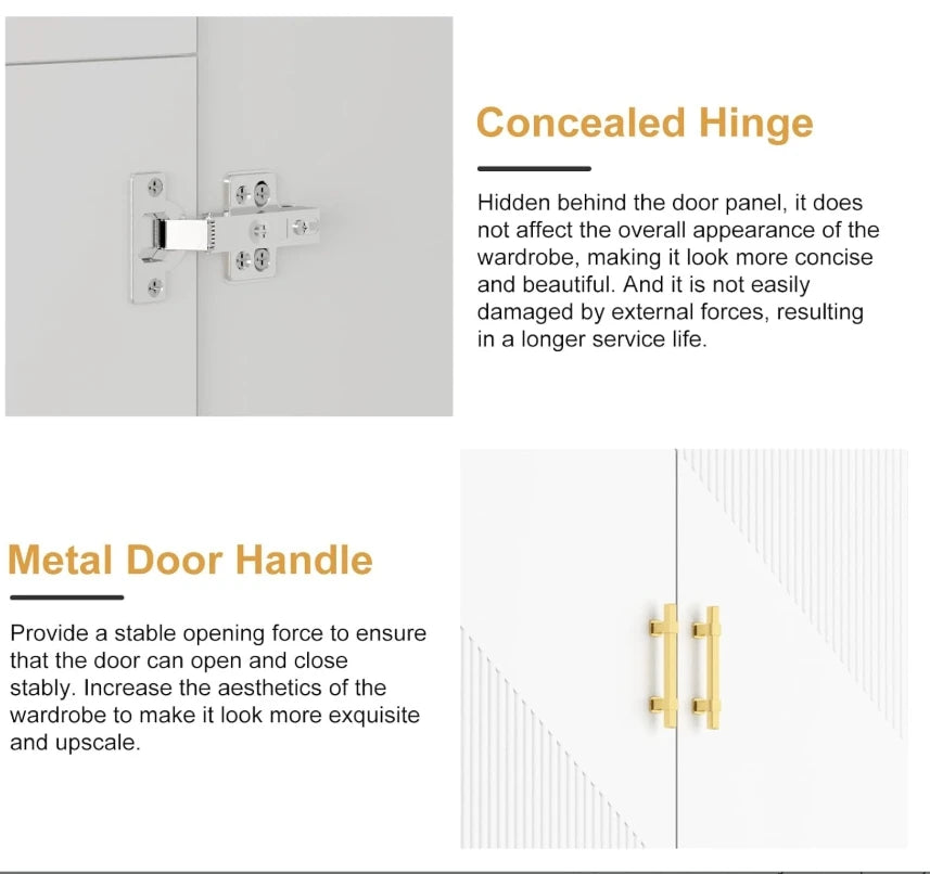 White Wardrobe Armoires with Hanging Rod Closet Storage & Metal Legs