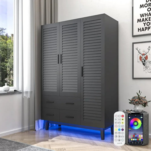 3 Door Armoire Wardrobe Closet With LED Lights