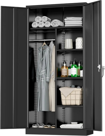 Metal Wardrobe Closet with Doors and Shelves