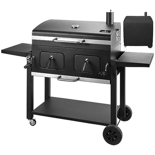 Large Charcoal Grill and Smoker with Adjustable Cooking Area