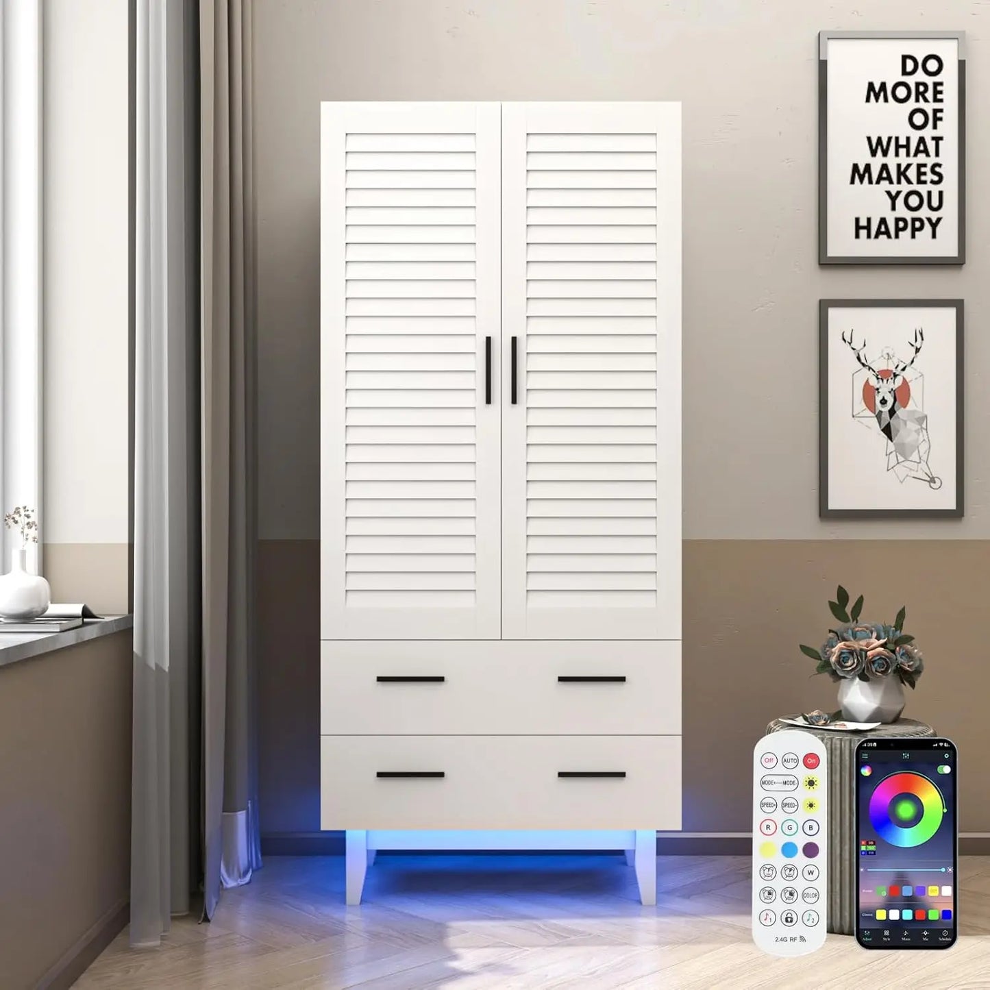 Wardrobe Cabinet with Drawers and Lights