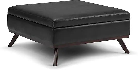 Faux Leather Lift Top Storage Ottoman