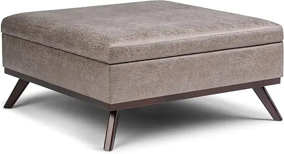 Faux Leather Lift Top Storage Ottoman