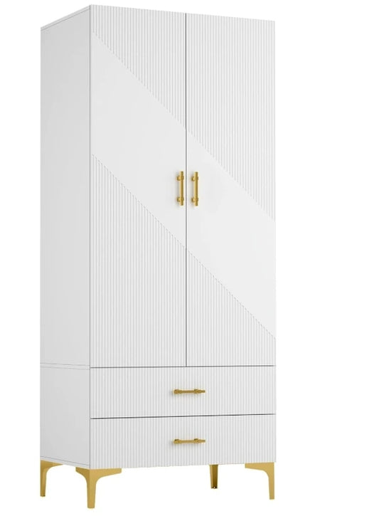 White Wardrobe Armoires with Hanging Rod Closet Storage & Metal Legs