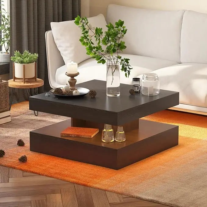 LED Coffee Table with 2 Storage Drawers