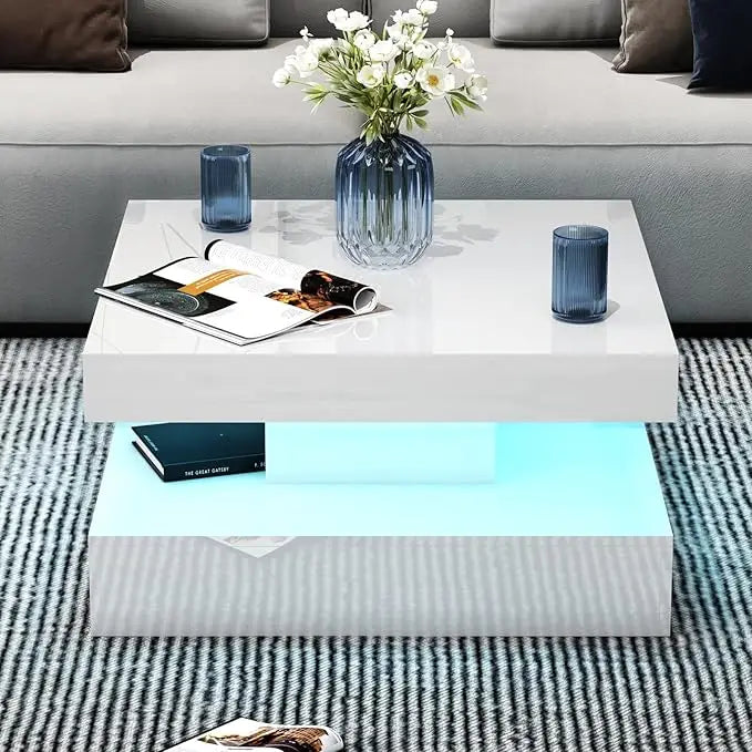 LED Coffee Table with 2 Storage Drawers