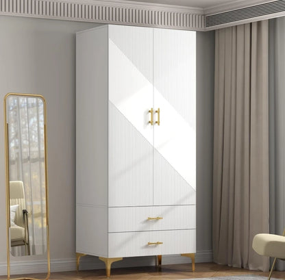 White Wardrobe Armoires with Hanging Rod Closet Storage & Metal Legs