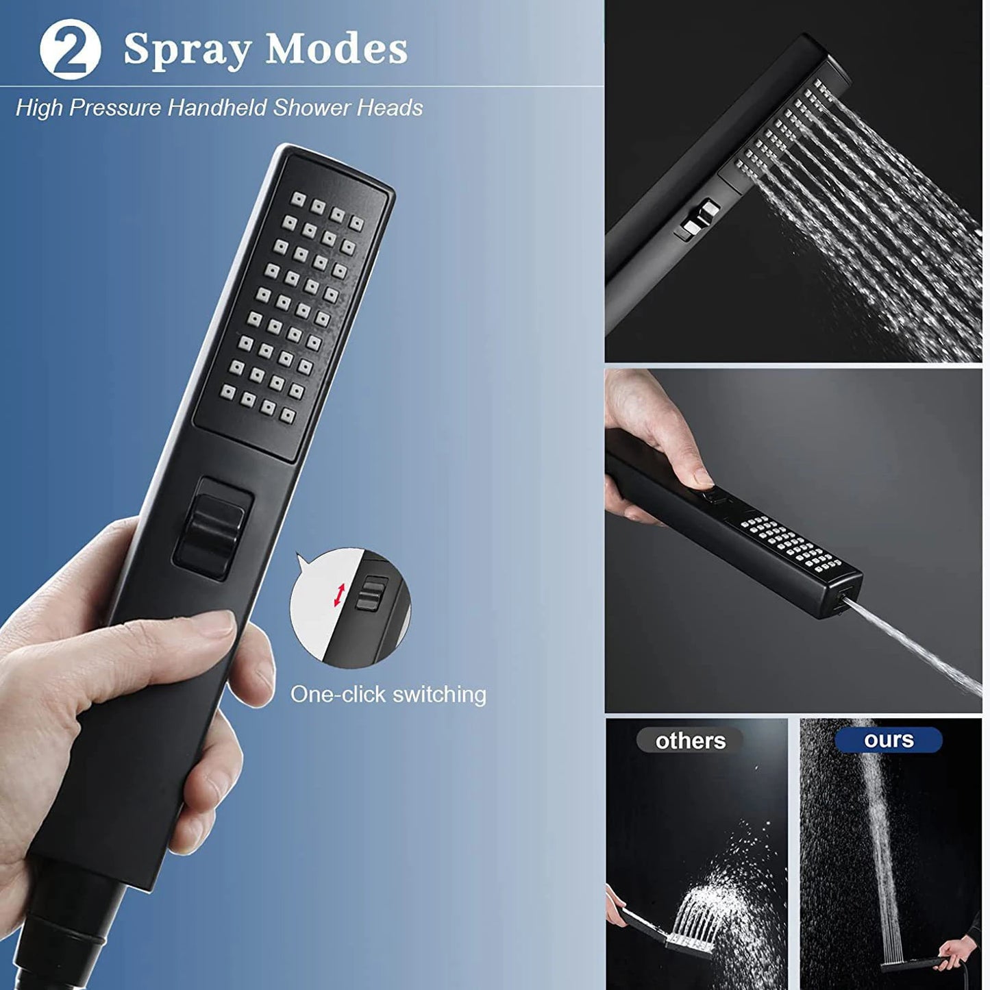 stainless steel pressurized shower with extended lever