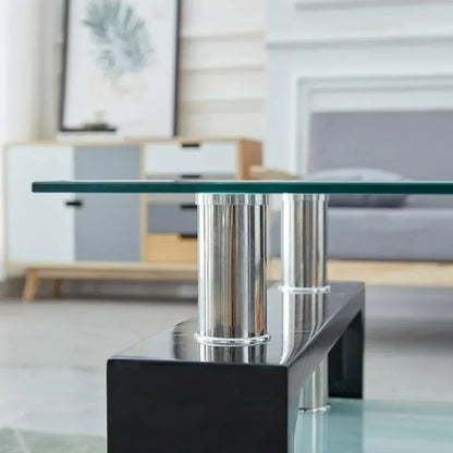 Tempered Glass Coffee Table w/Lower Shelf