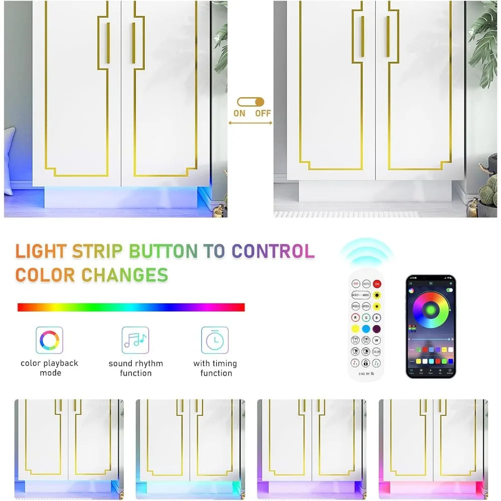 2 Door LED Armoires Wardrobe Closet and Clothes Organizer