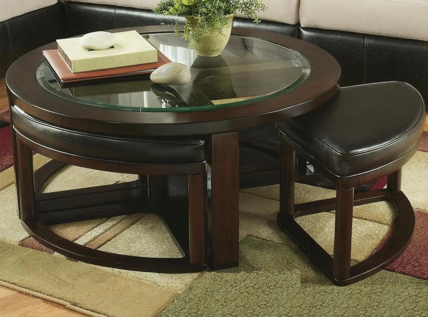 Espresso Round Coffee Table with 4 Stools