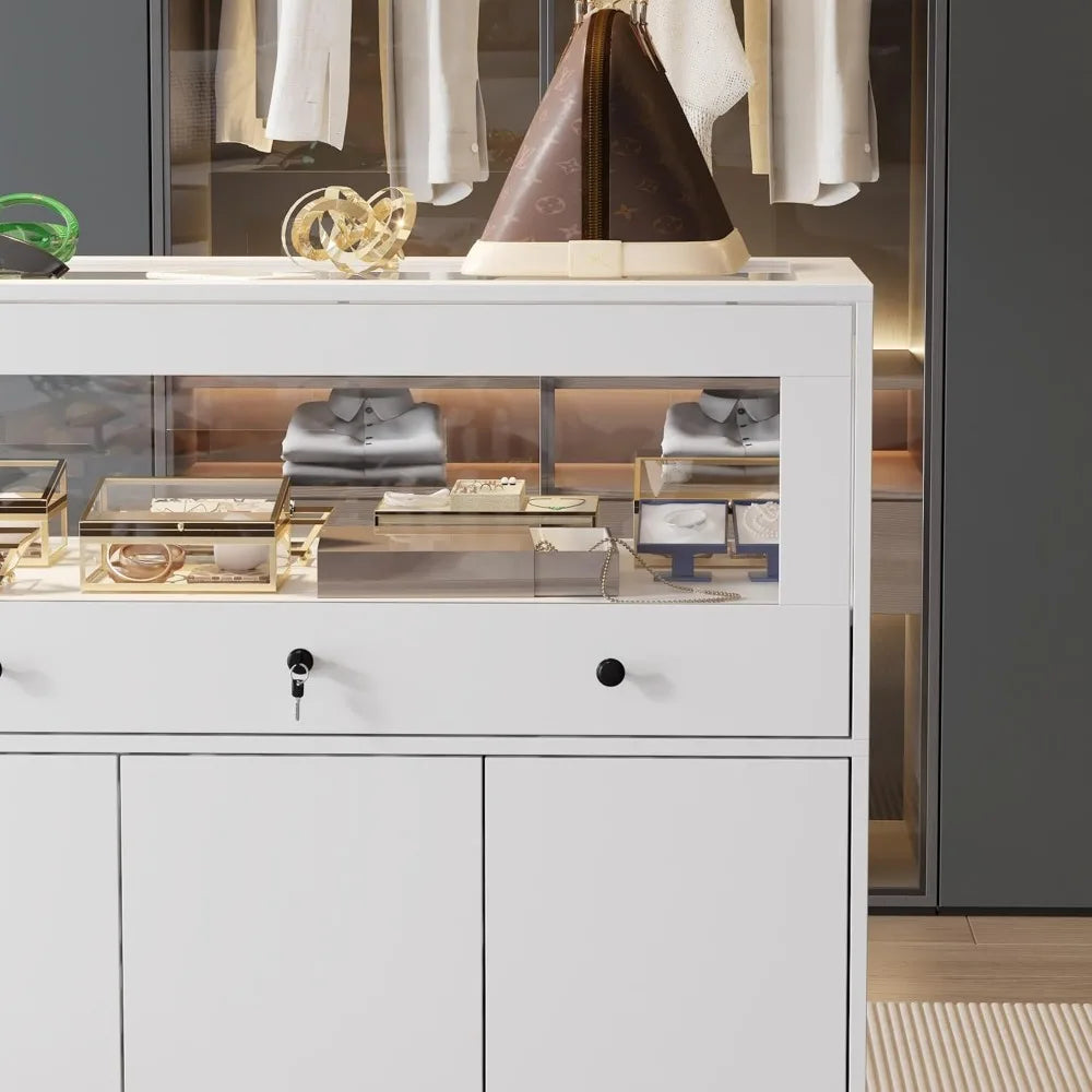 Modern Storage Display Island Dresser with Glass Showcase