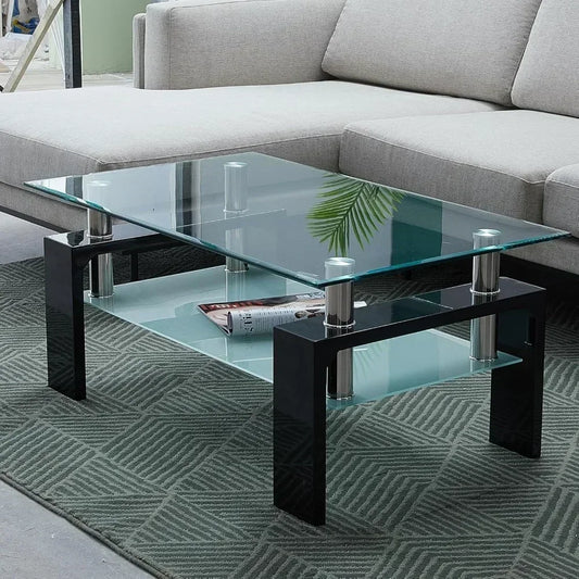 Tempered Glass Coffee Table w/Lower Shelf