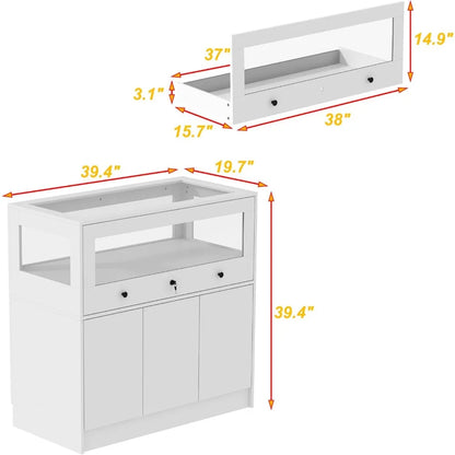 Modern Storage Display Island Dresser with Glass Showcase