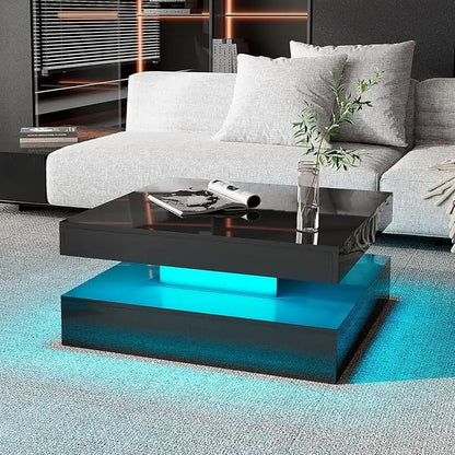 LED Coffee Table with 2 Storage Drawers