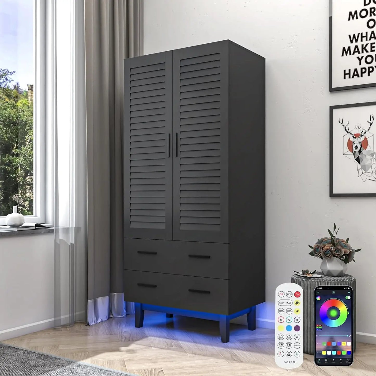 Wardrobe Cabinet with Drawers and Lights