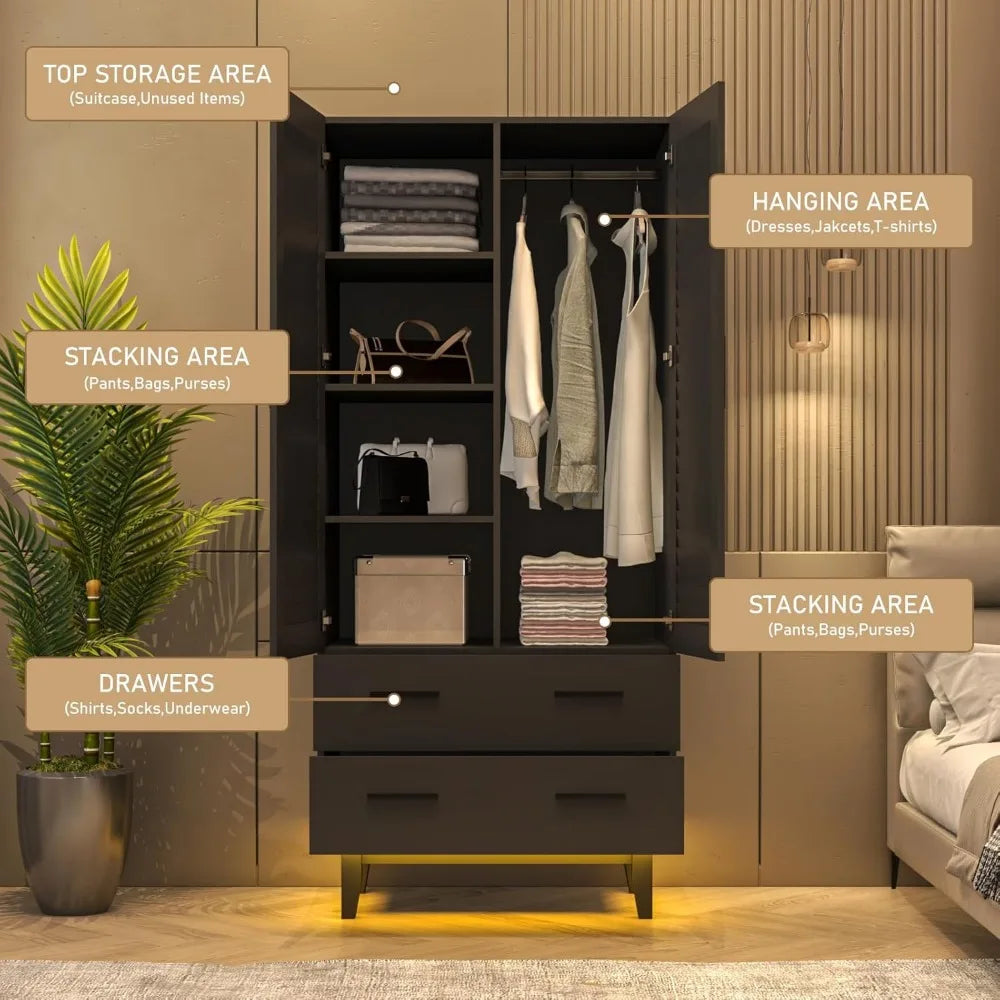 Wardrobe Cabinet with Drawers and Lights
