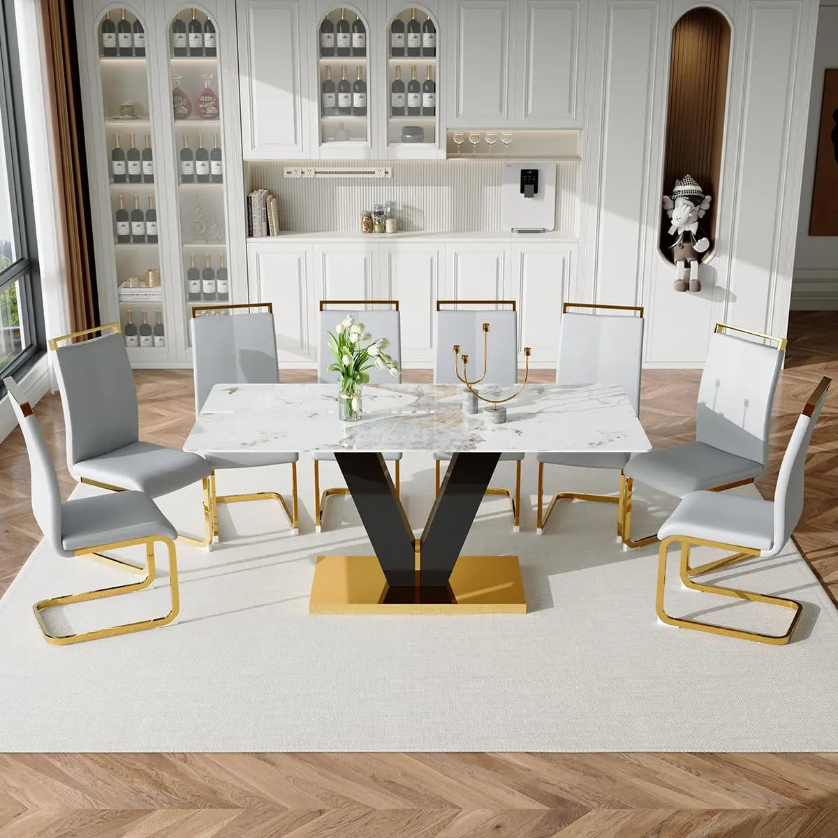 Modern Marble Dining Table Set for 8
