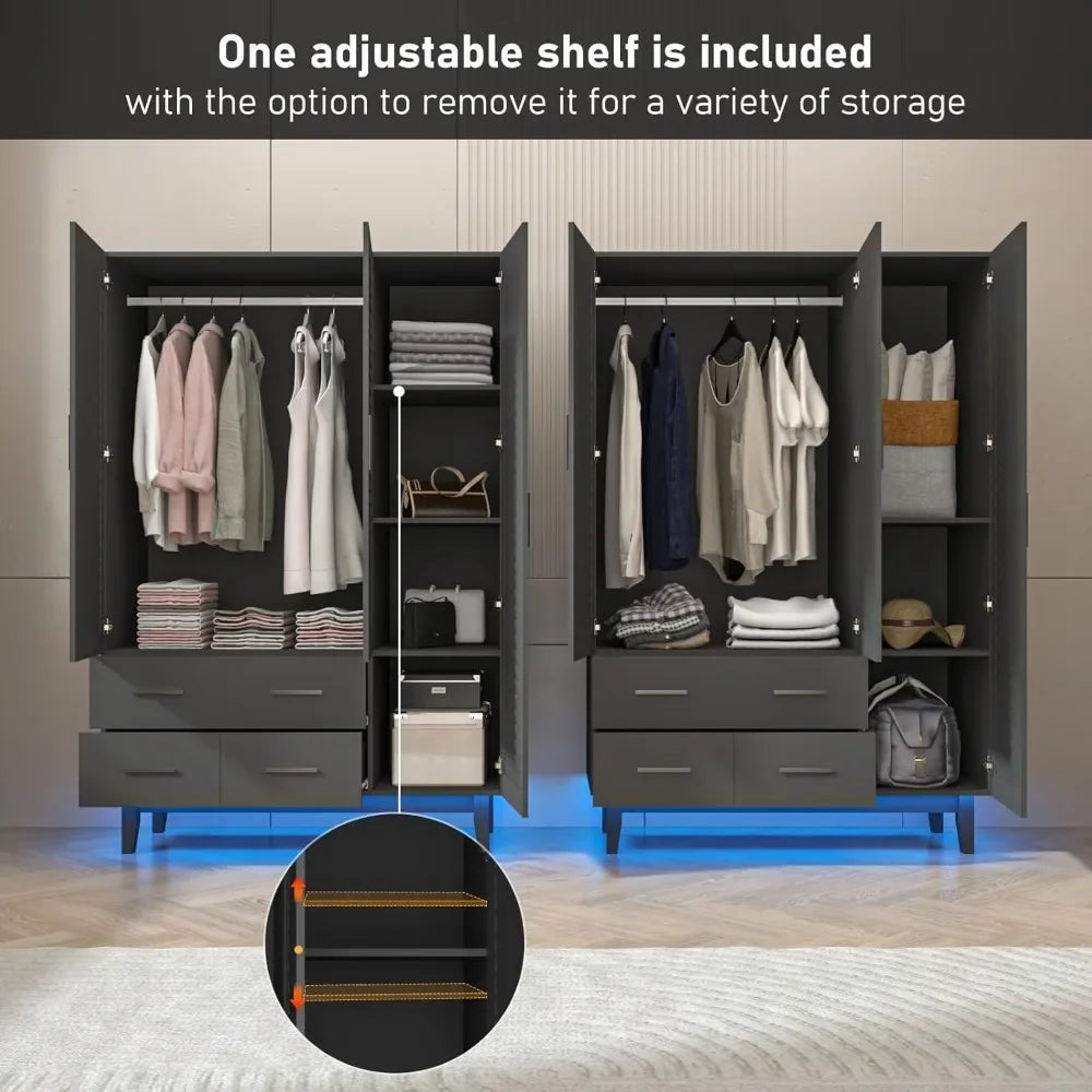3 Door Armoire Wardrobe Closet With LED Lights