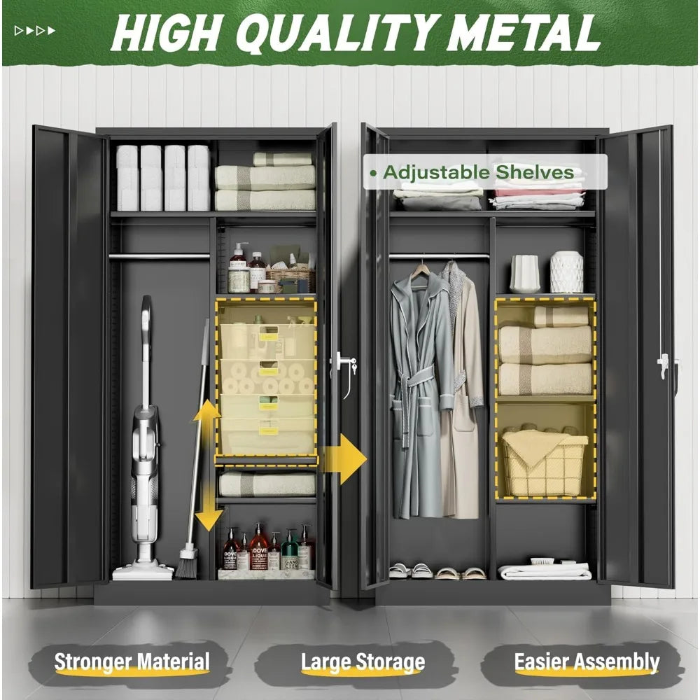 Metal Wardrobe Closet with Doors and Shelves