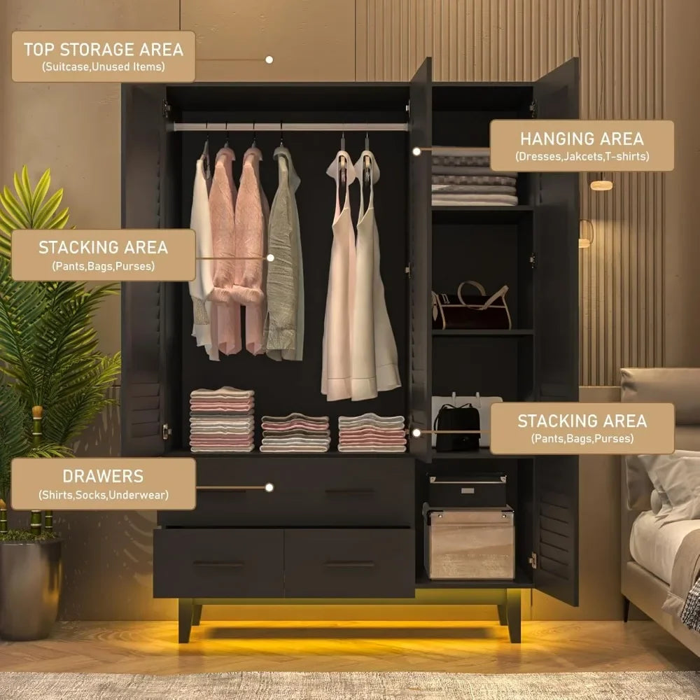 3 Door Armoire Wardrobe Closet With LED Lights