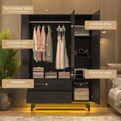 3 Door Armoire Wardrobe Closet With LED Lights
