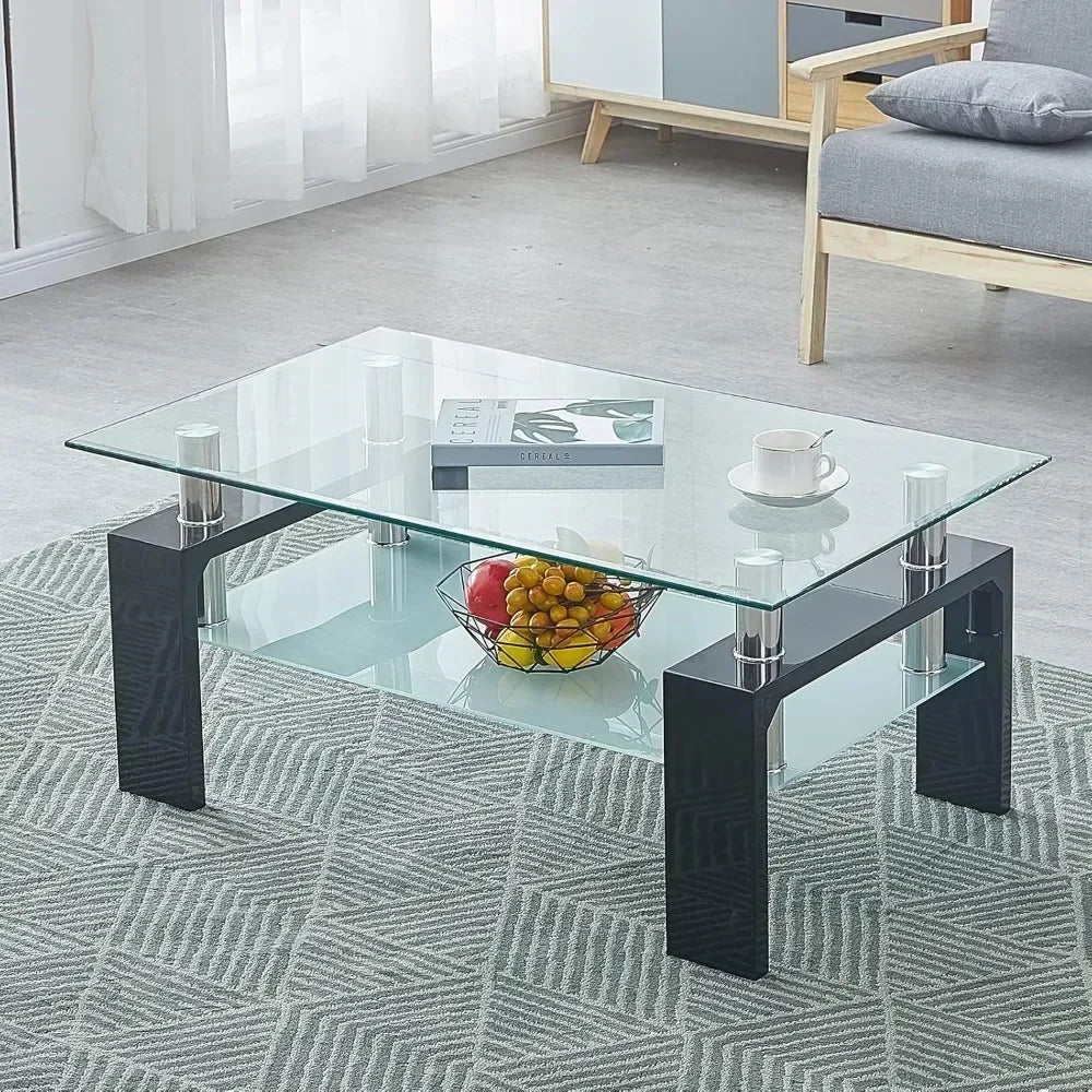 Tempered Glass Coffee Table w/Lower Shelf