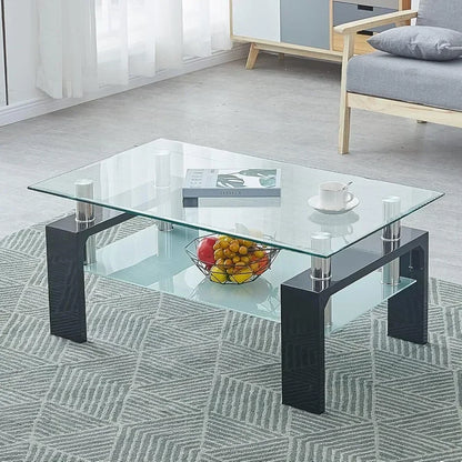 Tempered Glass Coffee Table w/Lower Shelf