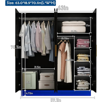 70in 4 Door or 2 Door Wardrobe Closet With LED