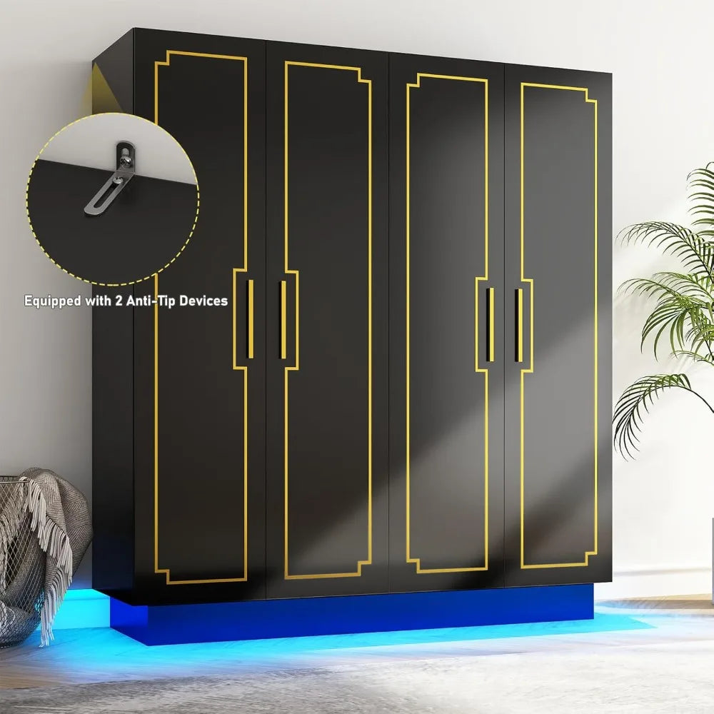 70in 4 Door or 2 Door Wardrobe Closet With LED