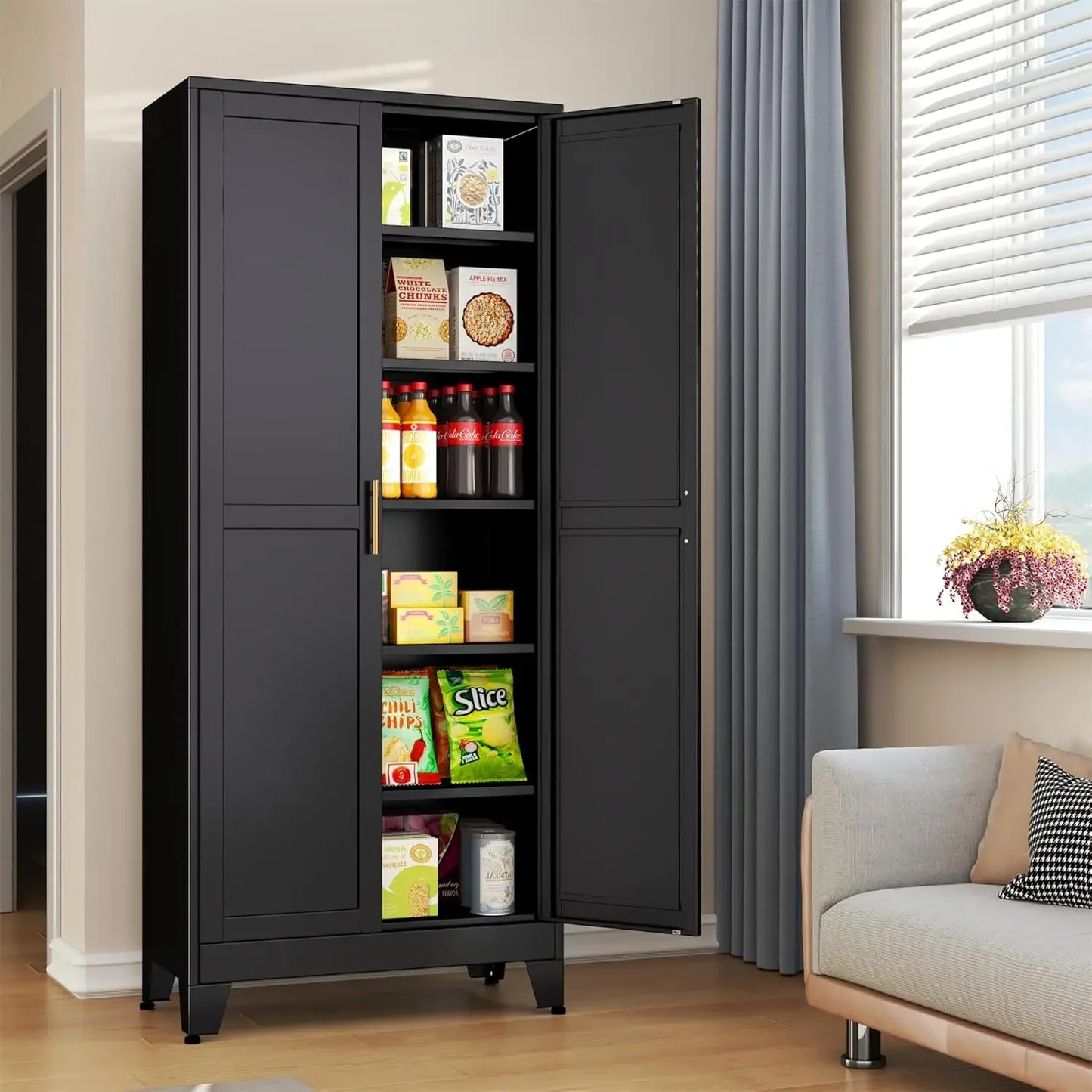 High steel wardrobe and storage cabinet
