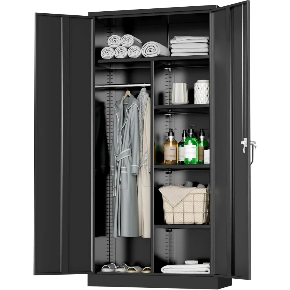 Metal Wardrobe Closet with Doors and Shelves
