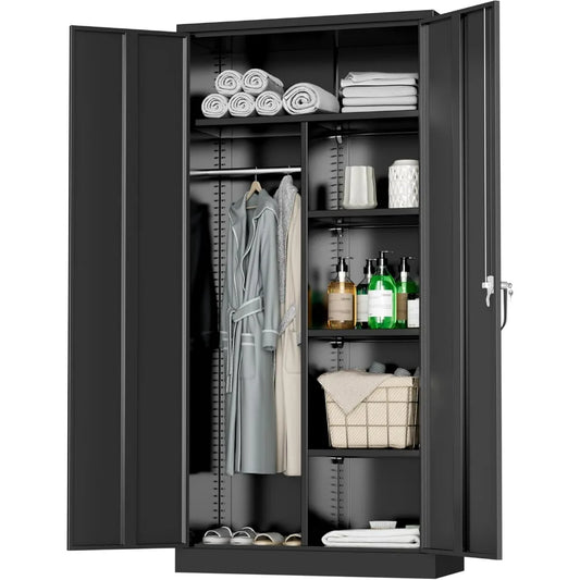 Metal Wardrobe Closet with Doors and Shelves