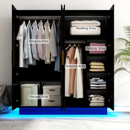 70in 4 Door or 2 Door Wardrobe Closet With LED