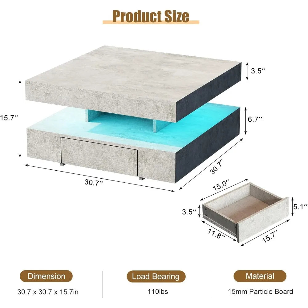 LED Coffee Table with 2 Storage Drawers
